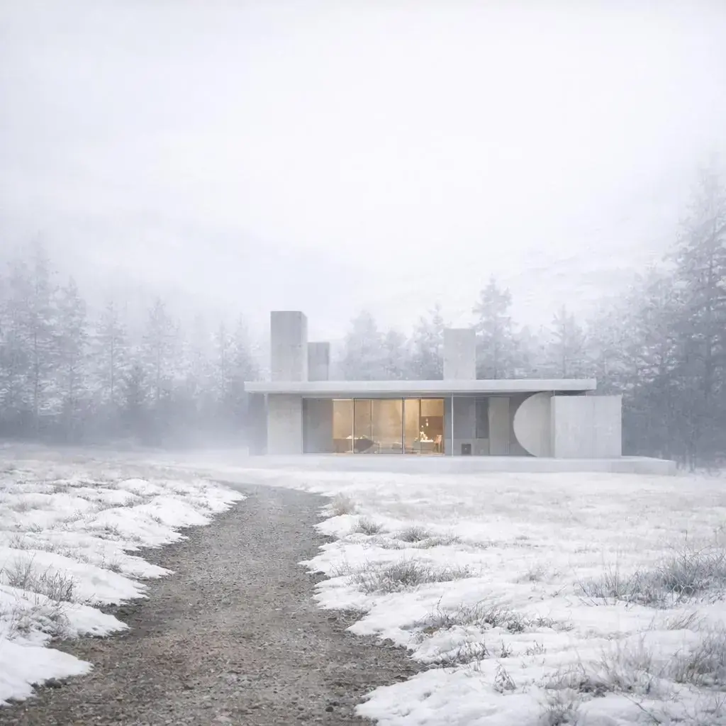 Haus in einer verschneiten Landschaft der Bayerischen Alpen