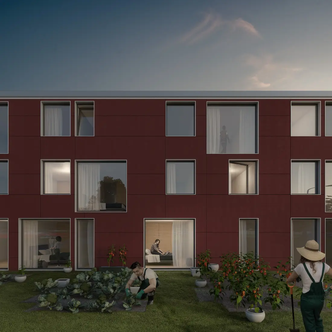 Gartenseite des Wohnhauses mit Nutzgärten an der Musenbergstraße