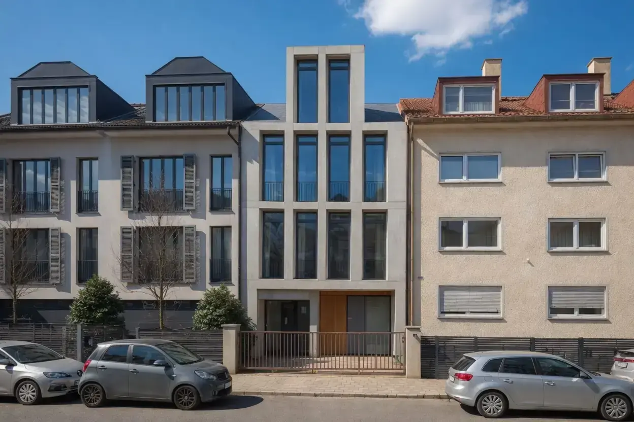 Frontale Straßenansicht des Townhauses Romanstraße