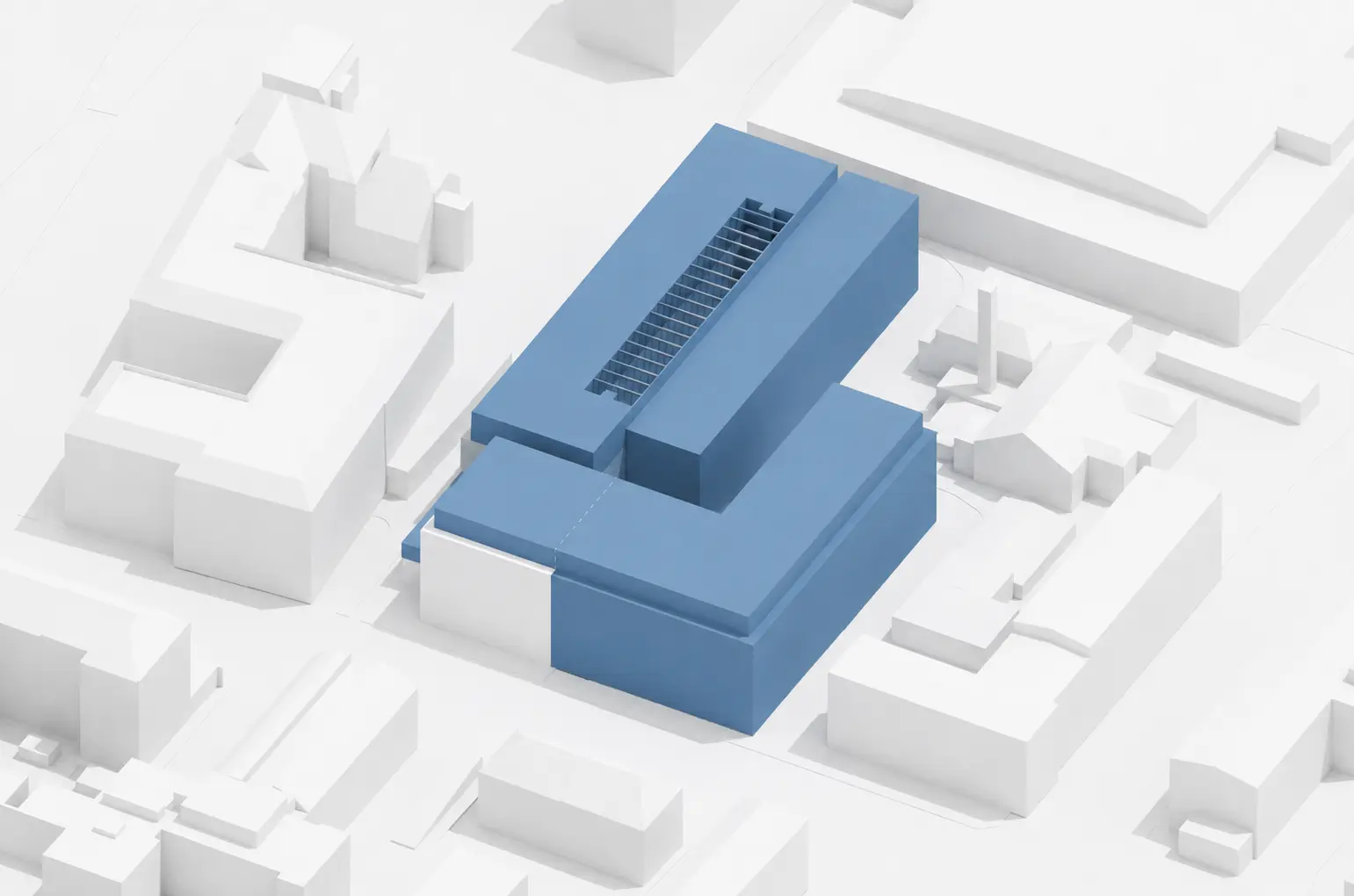 Blaue Axonometrie des Wohnprojekts an der Steinerstraße